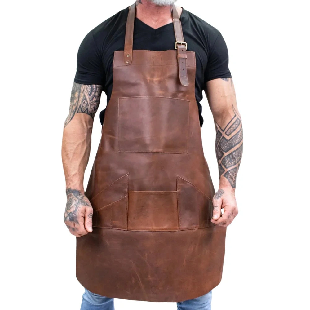 Echtes Leder Genie: Vielseitige Schürze mit Taschen für Sie und Ihn.