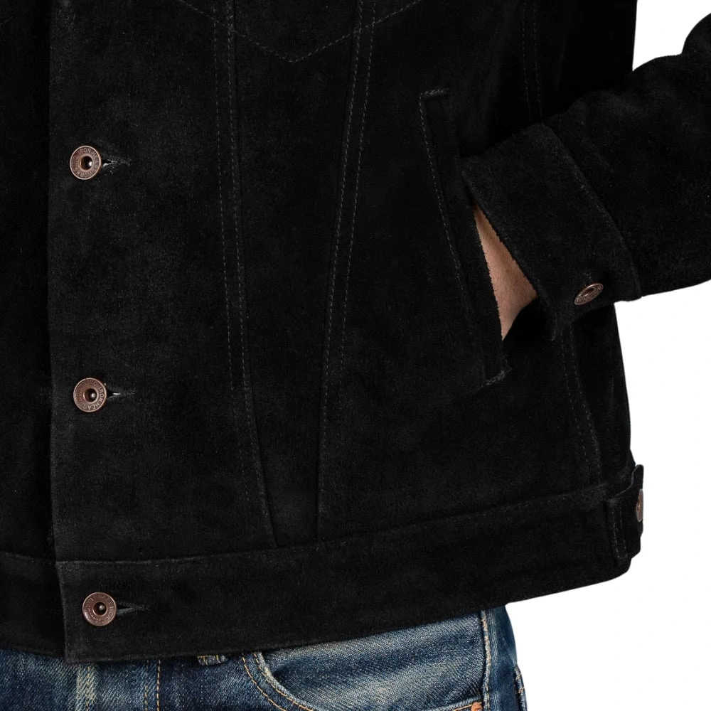 Schwarze Wildleder Trucker Jacke für Herren Ein Traum in Leder Modern & Cool Dein neuer Lieblingsbegleiter